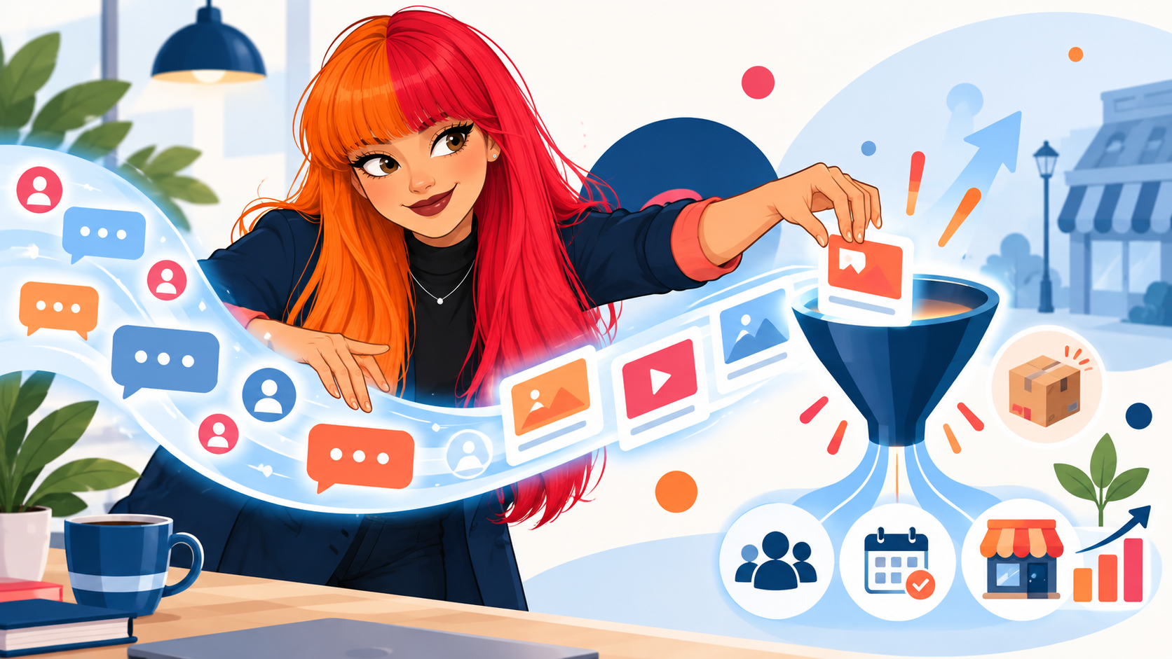 Emily steering conversational AI ad cards into a marketing strategy funnel