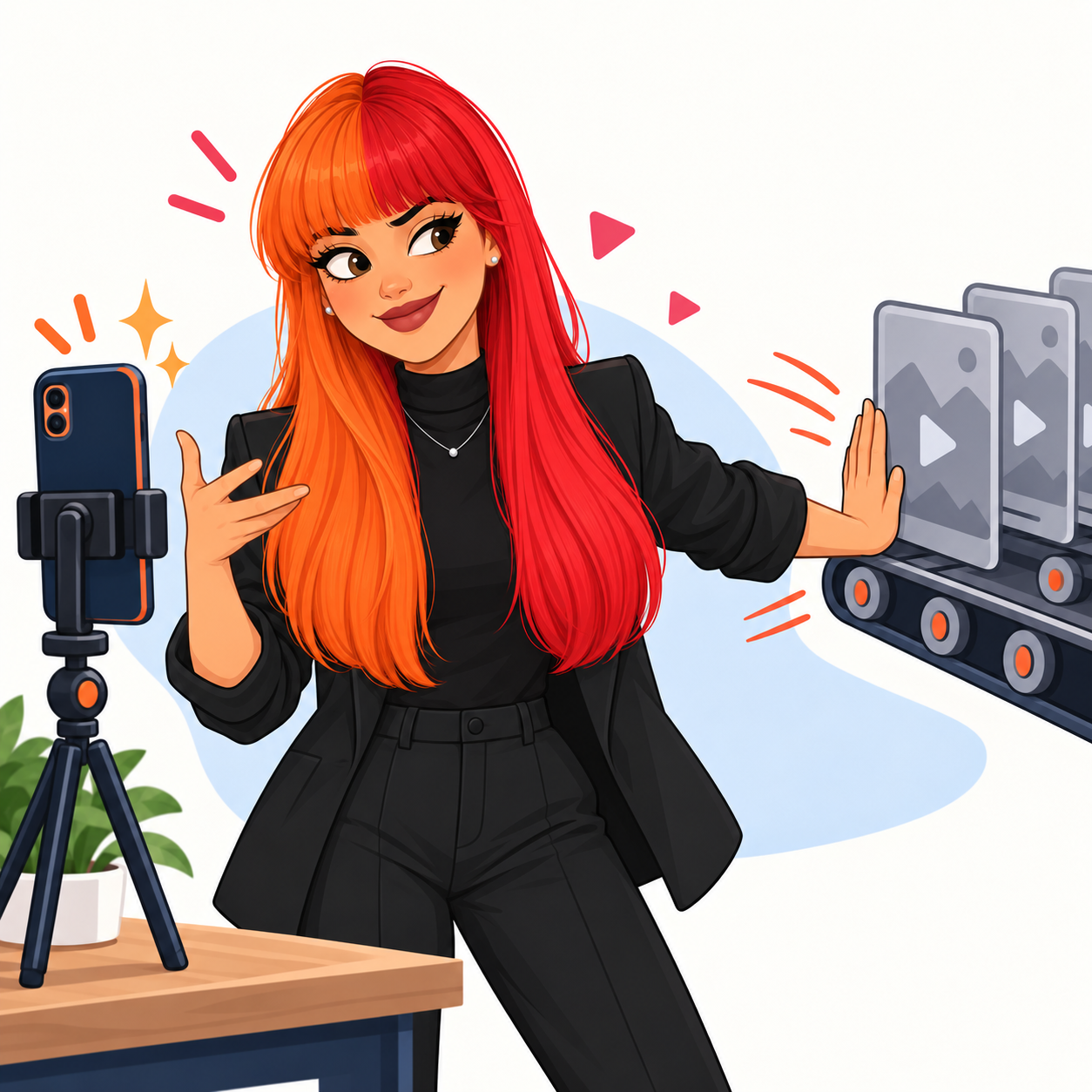 Emily filming an original vertical video while pushing away recycled content